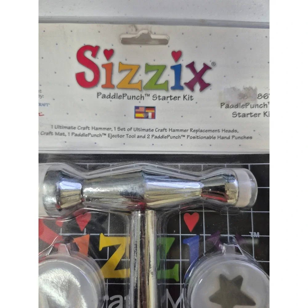 Sizzix PaddlePunch Starter Kit 38-0867 Craft Hammer Mat Heart Star Die Cut Set